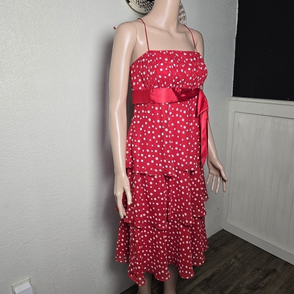 Liz Claiborne Red Polka Dot Tiered Dress Size 12 - Picture 11 of 16